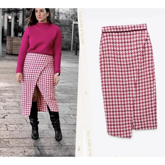 - Zara texture weave houndstooth midi skirt - Picture 7 of 10